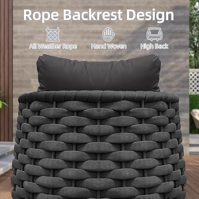 TWT 6 Pieces Patio Furniture Set Outdoor Rope Conversation Sectional Patio Sofa with 6 Seater for Backyard, Porch, Modern Armchairs with Thickness Cushions and Side Table, Dark Grey