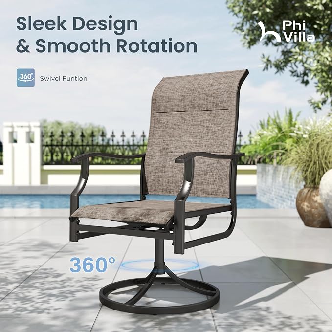 PHI VILLA 7 Piece Outdoor Patio Dining Set with 6 Padded High Back Patio Swivel Chairs & 1 Large 54" Round Dining Table, All Weather Patio Table and Chairs for Lawn Deck Garden - Image 4