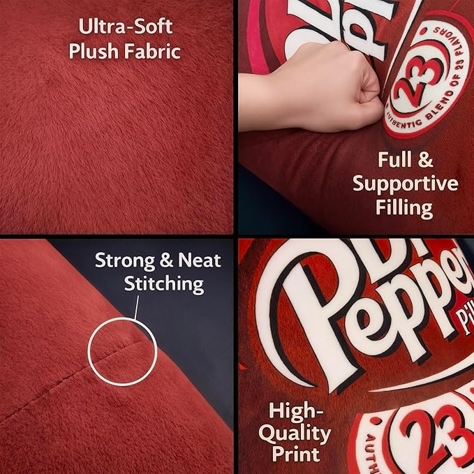 Doctor Pepper Pillow (20” x 10”) Oversized Throw Pillow – Cute Stuff for Home Decor & Room Decor Aesthetic | Soft & Cute Pillow for Room Decor | Funny Gifts for Soda Lovers.