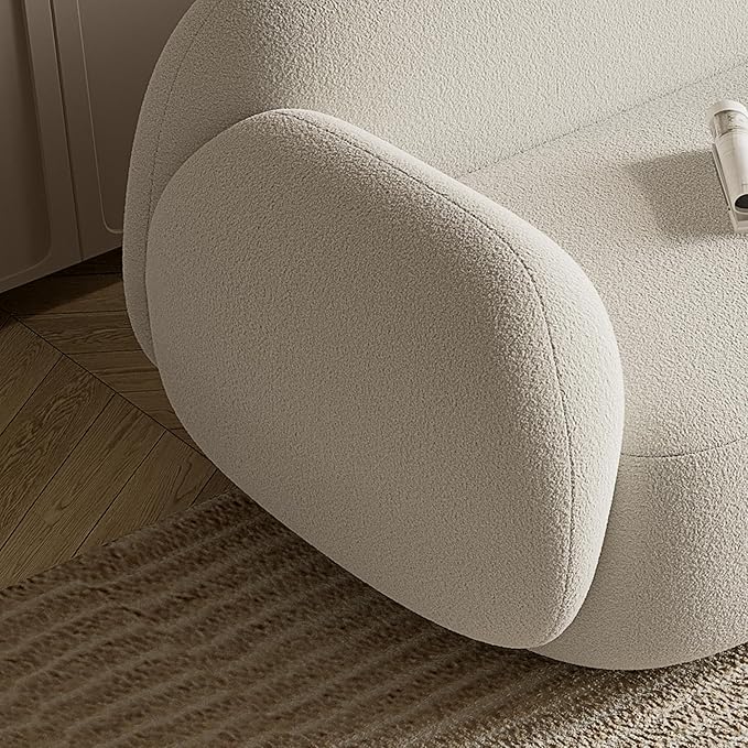 Acanva Modern Minimalist Sofa for Living Room Lounge Home Office, Rounded Edges Couch with Soft Boucle Upholstered, 78.7”W, White