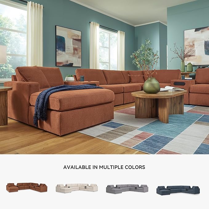 Signature Design by Ashley Modern Modmax Stain Resistant U-Shape Right-Arm Facing 8-PC Sectional with Chaise and Audio Consoles, Orange