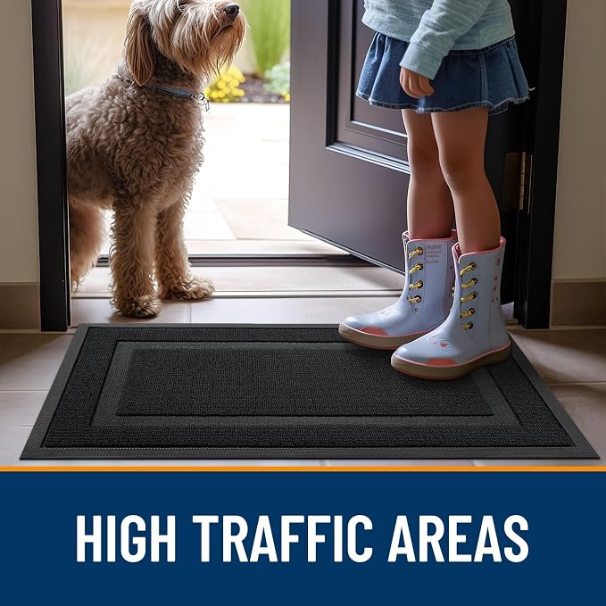 OLANLY Front Door Mat Indoor Outdoor Entrance, Waterproof All-Season, All-Weather Doormat, Sturdy Natural Rubber, Low Profile, Easy Clean Patio Porch Entryway Mat, 33x21, Jet Black - Image 7