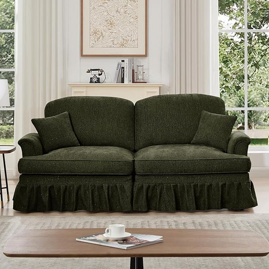 KEIKI Mid Century Modular Sofa with Flared Arms and Skirted Design, 76" Loveseat Chenille Sectional Couches for Living Room, Comfy Apartment Size Couch, Home Sofa Bedroom Furniture, Green