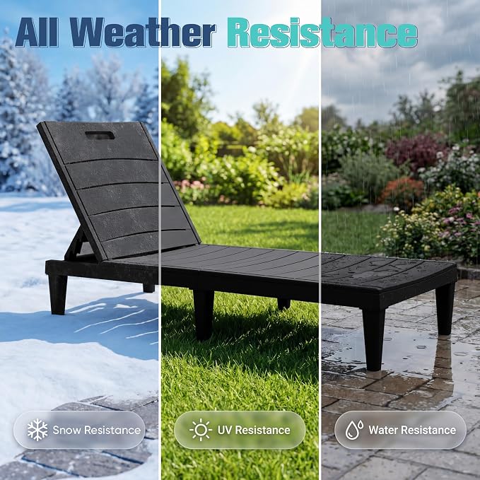 Devoko Outdoor Chaise Lounge Chair Set of 2 with 5-Position Adjustable Back, Waterproof & Lightweight PP Lounge Chairs for Outside Pool Patio (Black) - Image 8