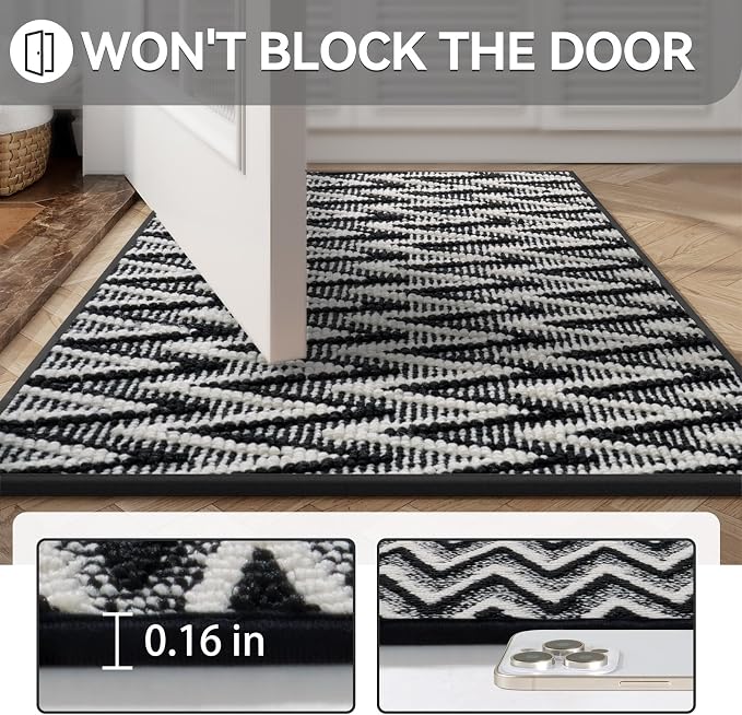 Indoor Door Mat 24x35, Dirt Resistant & Absorbent Doormat for Entryway Inside, Non-Slip Rubber Backing Front Door Mat Indoor Entrance, Low-Profile, Washable, Black - Image 4