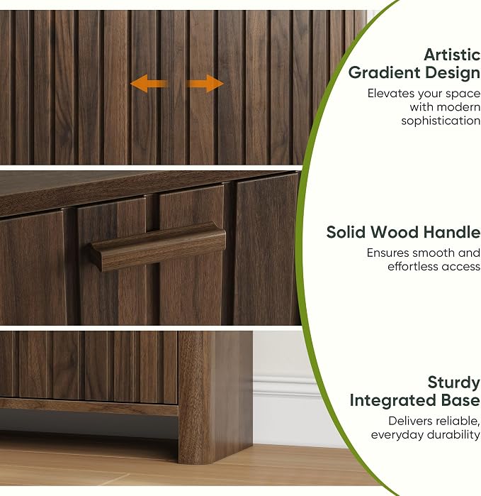 Smart FENDEE Shoe Cabinet with 2 Flip Drawers, 31.5 Inch Narrow Fluted Shoe Organizer with Gradient Wood Strips Door for Entryway Hallway, Living Room Storage Furniture, Walnut - Image 3