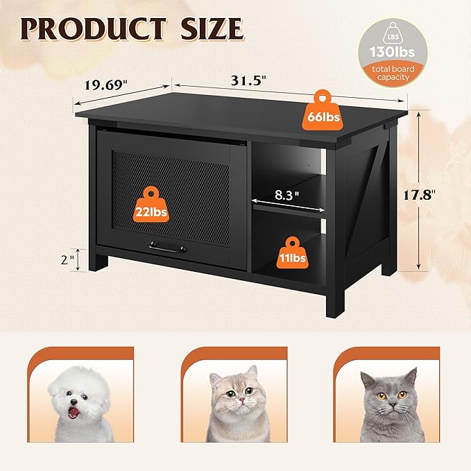 WLIVE Coffee Table with Storage, Modern Coffee Table with Flip-up Door, 2-in-1 Center Table Cat House Furniture for Living Room, Home, Black