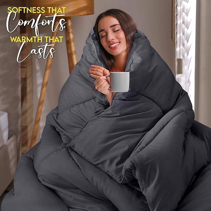 Utopia Bedding Twin Comforter Duvet Insert, Quilted Grey Comforter with Corner Tabs, Box Stitched Down Alternative Comforters Twin Size 64 x 88 inches