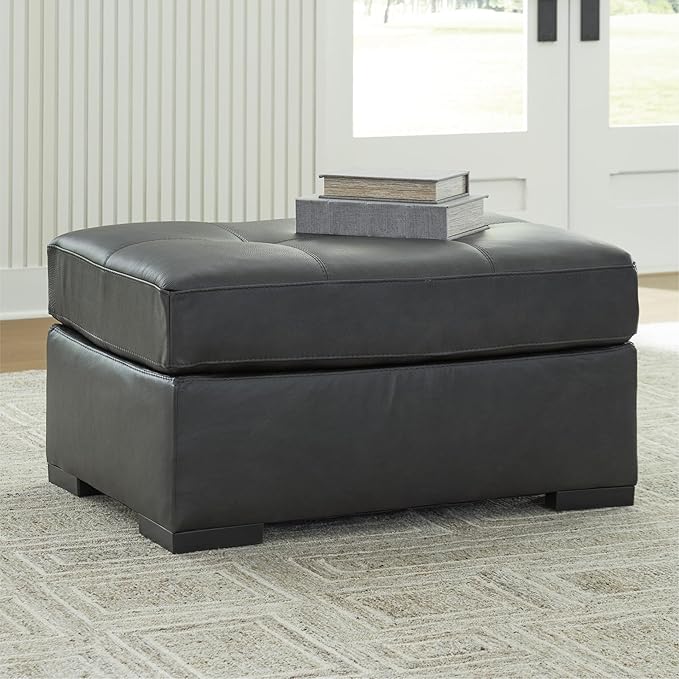 Signature Design by Ashley Brindley Pier Contemporary Tufted Leather Match Oversized Accent Ottoman, Black