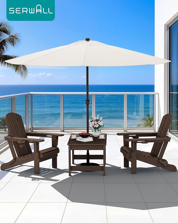 SERWALL Outdoor Coffee Table with 1.69" Umbrella Hole, HDPE Patio Coffee Table for Outside, Rectangle, Coffee - Image 2