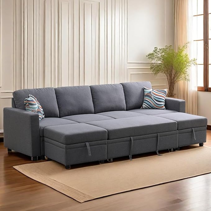Sleeper Sofa Couch Bed, Convertible Sofa Bed with Armrests, Sectional Sofa with Storage Seat U Shaped Sectional Couch with Reversible Chaise for Living Room Apartment Bedroom Office