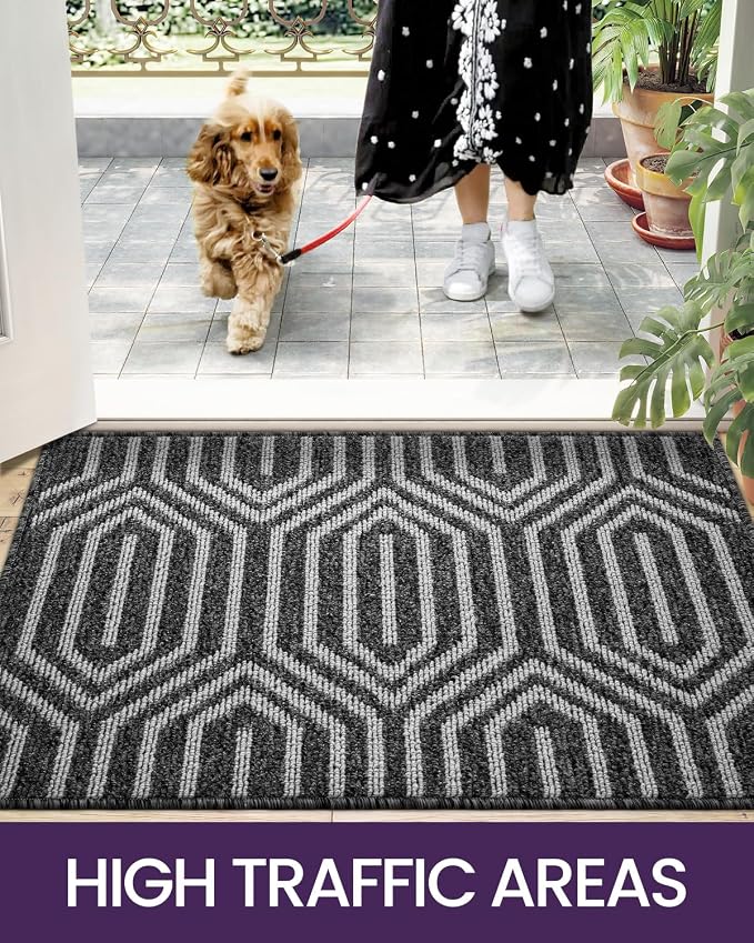 DEXI Front Door Mats for Entryway, 3x5 Non Slip Washable Low-Profile Entry Doormat, Absorbent Resist Dirt Inside Floor Entrance Mat, Patio, Black - Image 7