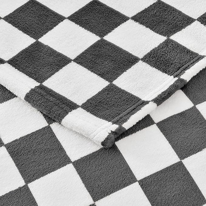 Edenleaf Checkered Blanket Flannel Throw Blankets Soft Cozy Checkered Grid Print Chessboard Gingham Pattern Throws for Bed Sofa Couch for All Seasons, 50x60 Inch, Black