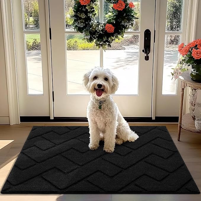 hicorfe Front Door Mat Outside Entrance,32"x40" Absorbent Muddy Dirt Resist Welcome Door Mats Outdoor Indoor,Stain and Fade Resistant,Non Slip Backing Entry Mat Doormat for Entryway(Black) by Hicorfe