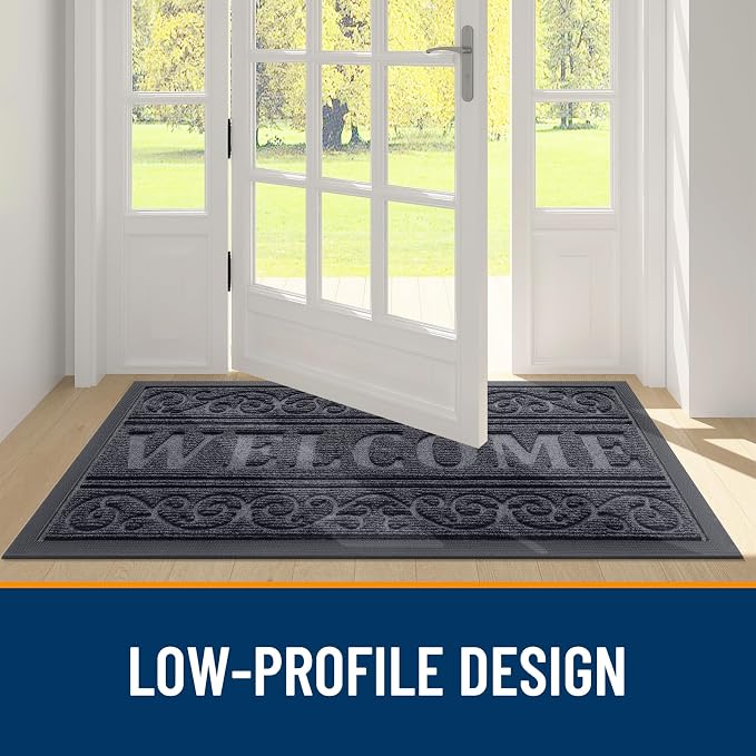 OLANLY Welcome Door Mat Indoor Outdoor Entrance, Heavy Duty Sturdy Front Door Mat, Waterproof All-Weather Doormat, Stain Resistant, Low Profile, Easy Clean Patio Entryway Mat, 47 x 32, Medium Grey - Image 4