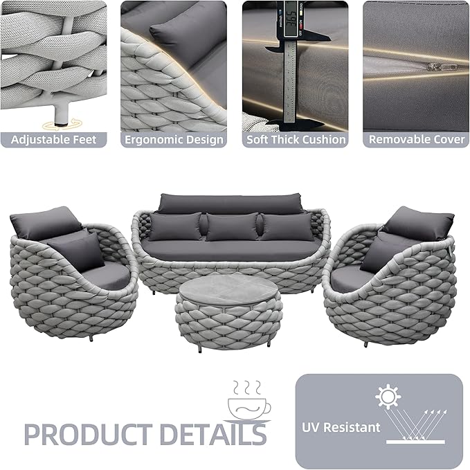 TWT Outdoor Patio Furniture Set 6 Pieces Aluminum Sectional Sofa, Metal Patio Conversation Set with Threeseat, Loveseat & Armchair, Cushion and Coffee Tables