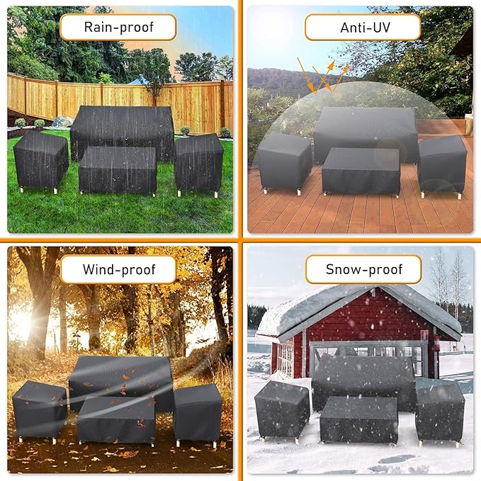 STARTWO Heavy Duty 600D Patio Furniture Covers 4-Piece Set for Loveseat, Chairs and Coffee Table, Outdoor Waterproof, Black - Image 8
