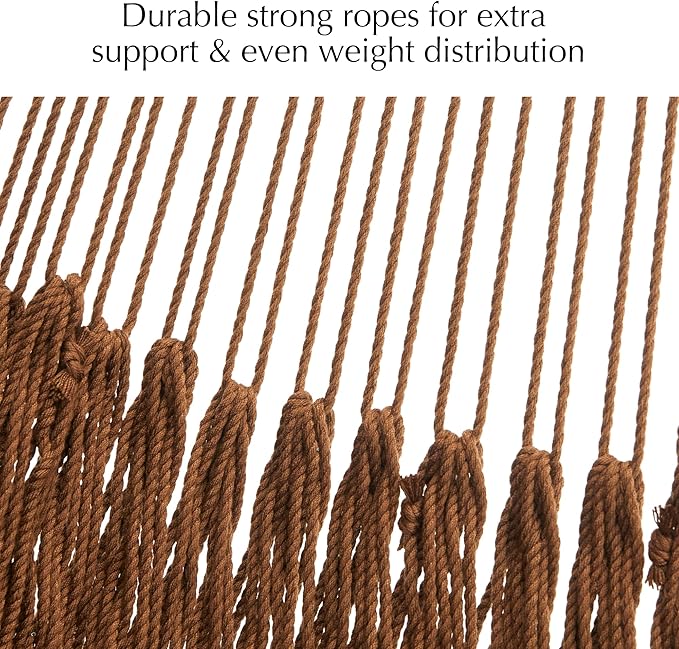 PNAEUT Handwoven Mayan Hammock, Thick Soft Rope Double Hammock for Outdoor Outside & Indoor, 600 lbs Capacity Heavy-Duty, Includes Tree Straps, Carabiners & Carrying Bag (Desert, X-Large) - Image 4