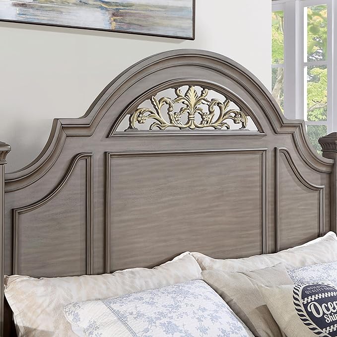 Furniture of America Malierd Traditional Wood 5-Piece Bedroom Set, Panel Queen-Size Bed, 3-Drawer Nightstands, Dresser and Mirror, Box Spring Required for Bedroom, Gray
