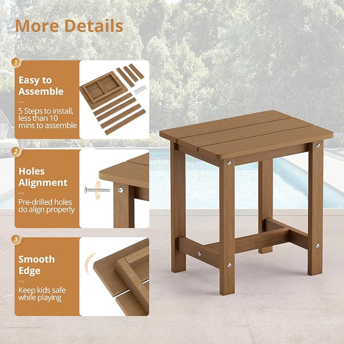 LUE BONA Outdoor Side Table, HDPS Small Outdoor Table, Adirondack Side Table, Outside End Table for Patio, Porch, Deck, Pool, Weather Resistant/Easy Maintenance/Indoor or Outside Use, Brown - Image 7