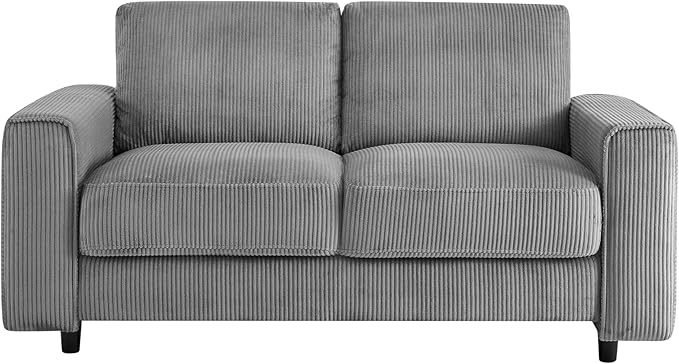 AC Pacific Derek 66" Modern Corduroy Couch for Living Room, Tufted Loveseat Sofa with Plush Upholstery, High-Density Foam, Sleek Black Legs, Durable Wooden Frame, Loveseat, Grey