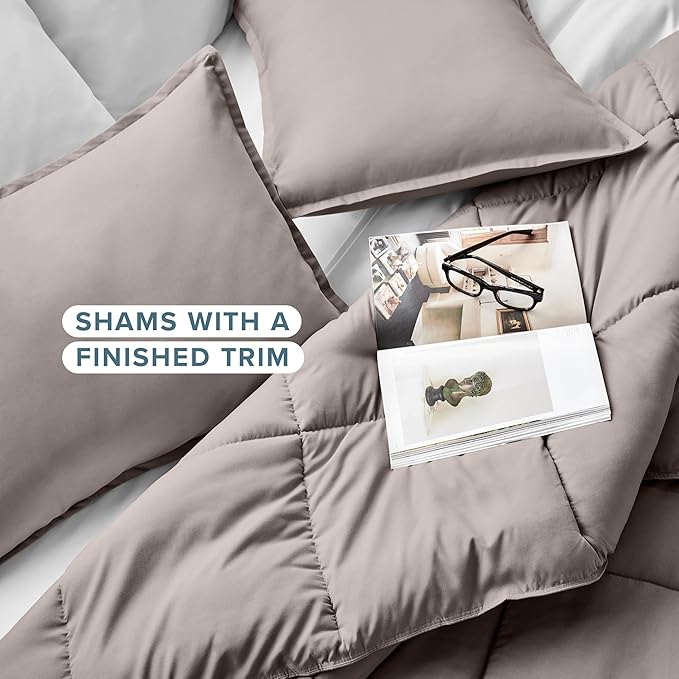 Bare Home Comforter Set - Full Size - Ultra-Soft - Goose Down Alternative - Premium 1800 Series - All Season Warmth (Full, Khaki)
