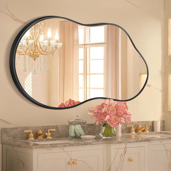 Dorlicecass Irregular Wall Mirror - Wall Mirrors Decorative 24"x36" Black Asymmetrical Mirror Tempered Glass Aviation Aluminum Alloy Frame for Bathroom, Bedroom, Living Room, Cloakroom, Entryway - Image 2