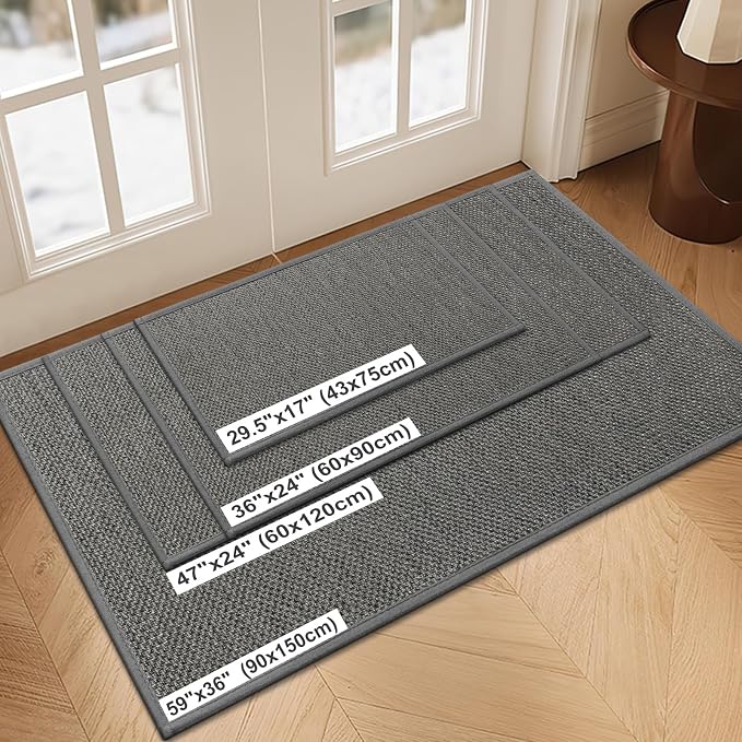 LEKEEPGO Door Mat 24"x47", Non Slip Door Mat Indoor Entrance, Rubber Backing Indoor Door mats Washable Absorbent Low-Profile Doormat Front Entryway Entry Resist Dirt Inside Door Mats, Grey - Image 2