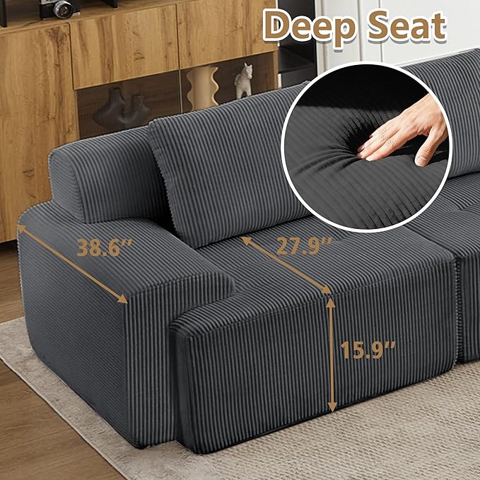KIGOTY Modular Sectional Sofa, 2 PCS Comfy Cloud Sectional, Corner Couch, Modern Boneless Couch for Living Room, No Assembly Required,Grey