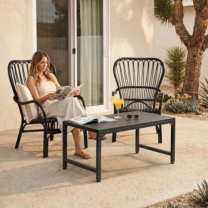 ODK Outdoor Coffee Table, Rectangle Weather-Resistant Patio Coffee Table for Garden, Balcony, Hot Tub, Poolside, Heavy-Duty Metal Frame, Black - Image 9