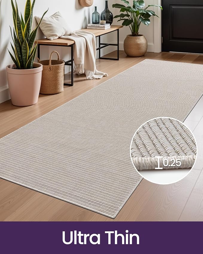 DEXI Hallway Runner Rug 3.3x12, Woven Braided Farmhouse Runner Carpet Indoor, Absorbent Thin Long Entryway Runners for Kitchen, Laundry Room, Patio Entrance, Light Beige-Gray - Image 6