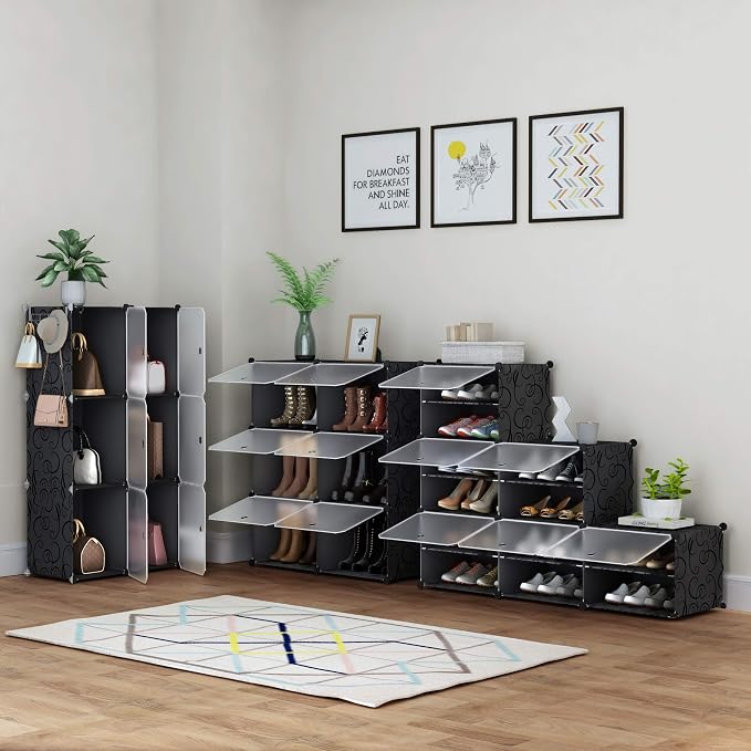 HOMIDEC Shoe Rack, 4 Tier Shoe Storage Cabinet 16 Pair Plastic Shoe Shelves Organizer for Closet Hallway Bedroom Entryway Black - Image 7