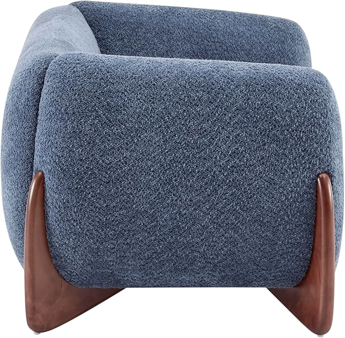 Merax 63 Inch Modern Boucle Upholstered 2-Seater Sofa, Chenille Fabric Loveseat with Solid Wood Legs, Low Profile Small Couch for Living Room, Navy Blue