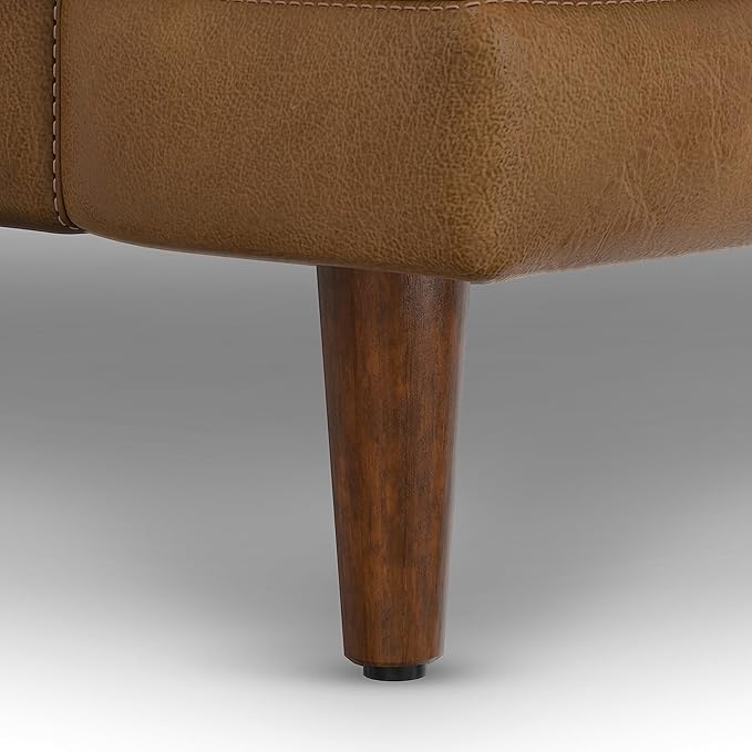 SIMPLIHOME Livingston Sofa - 76 inch Wide Top Grain Genuine Leather Sofa in Caramel Brown, Mid-Century Modern Loveseat for Living Room with Removable Feather-Wrapped Cushions and Solid Wood Frame