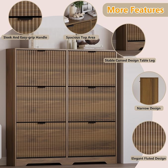 BORNOON Large Shoe Cabinet for Entryway, Tall Narrow Shoe Storage Cabinet with 6 Flip Drawers and Adjustable Shelves, Shoe Rack Cabinet Organizer for Hallway, Foyer, Small Apartment - Image 4