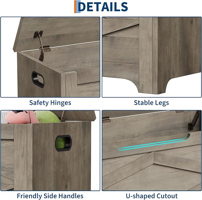 GarveeHome 39.4 in Storage Chest, Wooden Storage Bench with Safety Hinges, Easy Assembly, Large Shoe Bench for Entryway, Living Room, Bedroom - Image 6
