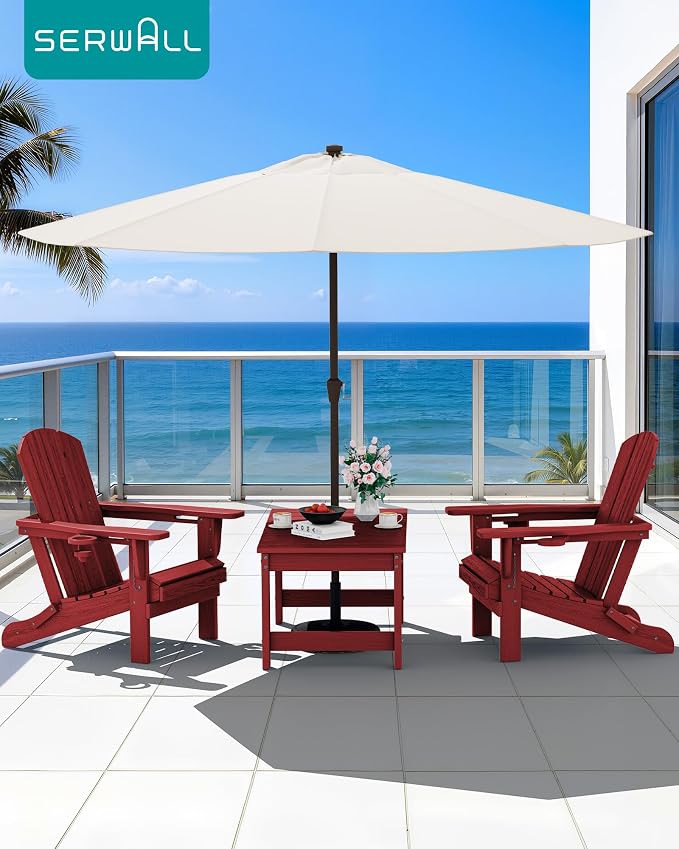 SERWALL Outdoor Coffee Table with 1.69" Umbrella Hole, HDPE Patio Coffee Table for Outside, Rectangle, Red - Image 2