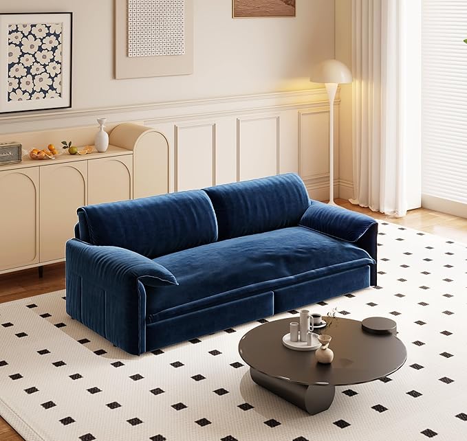 Eafurn 66" Convertible Sofa Bed Queen Size, 3-in-1 Pull Out Sleeper Couch Sofabed, Modern Velvet Loveseat Chaise Lounge w/Side Storage Pocket for Living Room Office | Removable Cushions
