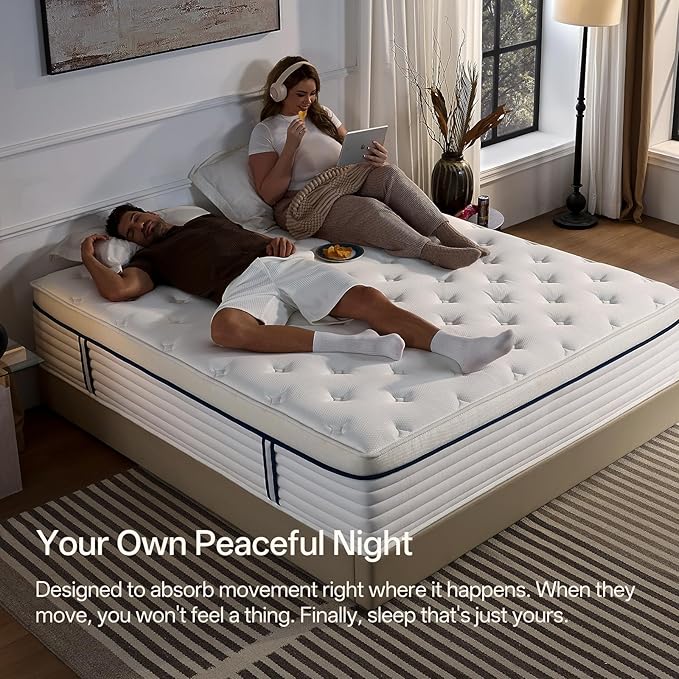 Full Size Mattress 12 Inch, Firm Hybrid Mattress with Memory Foam & Individually Wrapped Pocket Coils, Pressure-Relieving Support & Motion-Reducing Design