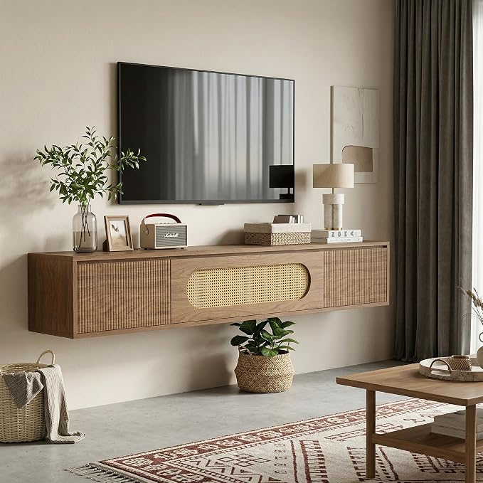 LITTLE TREE 71'' Floating TV Stand Wall Mounted, Large Floating TV Stand, Fluted Floating Shelf for Under TV, Modern Media Console with Drawers & Flip-Down Cabinet Doors for Living Room, Bedroom - Image 11
