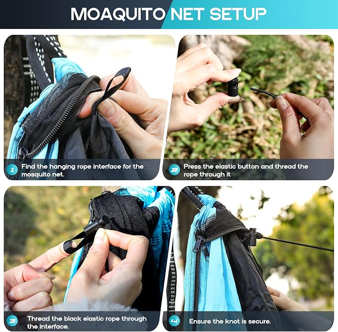 Camping Hammock Mosquito Net,Double & Single Portable Hammocks Hammocks with 2 Tree Straps,Hammock Tent for Travel Camping,Camping Accessories for Indoor Outdoor Hiking Backpacking Backyard Beach - Image 4