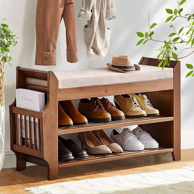 PETKABOO 2 Tier Shoe Bench, Bamboo Shoe Rack Bench, Shoe Storage Bench Organizer for Entryway Hallway Living Room - Image 9