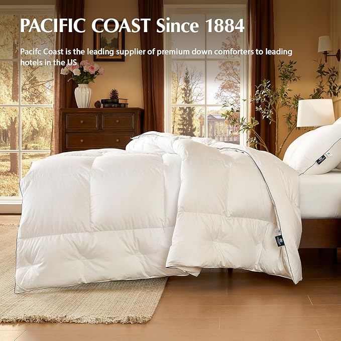 Pacific Coast Down Comforters King Size, 100% Cotton Duvet Insert, Extra Fluffy White Comforter, Ultra-Soft, Breathable, All Season Hotel Luxury Bedding Comforters, 8 Corner & Center Loops (106"x90")