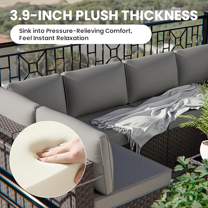10 PCS Outdoor Patio Furniture Set,Outdoor Sectional Furniture with 43" 55000 BTU Gas Propane Fire Pit Table,All Weather PE Rattan Wicker Patio Conversation Set,Swivel Rocking Chairs Set,Grey