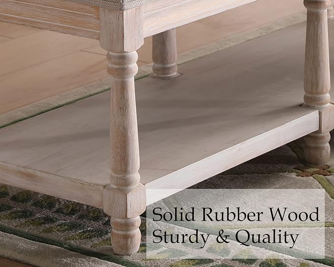 Farmhouse Storage Bench Wooden Entryway Upholstered Tufted Ottoman Bench for Bedroom End of Bed Hallway Organizer, Beige - Image 7
