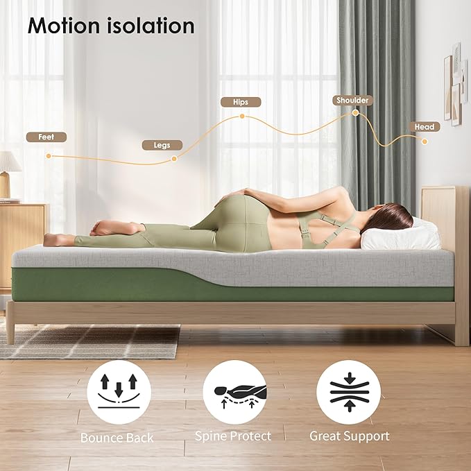 10 Inch Twin Size Mattress for Dorms, Daybeds, Living Room, Guest Rooms, Gel Memory Foam Mattress, Medium Firm, Removable Washable Cover