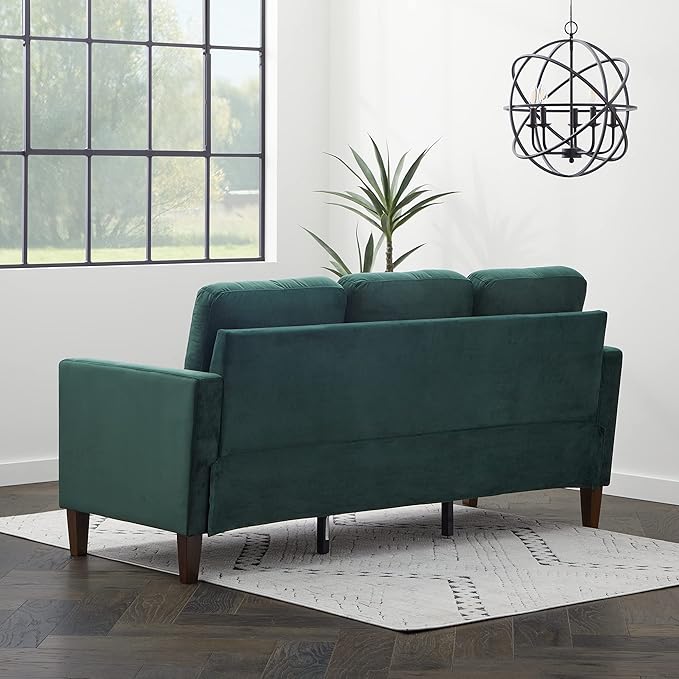 Edenbrook Archer Upholstered Sofa - Seats Three - Straight Arm Modern Design, Green Velvet