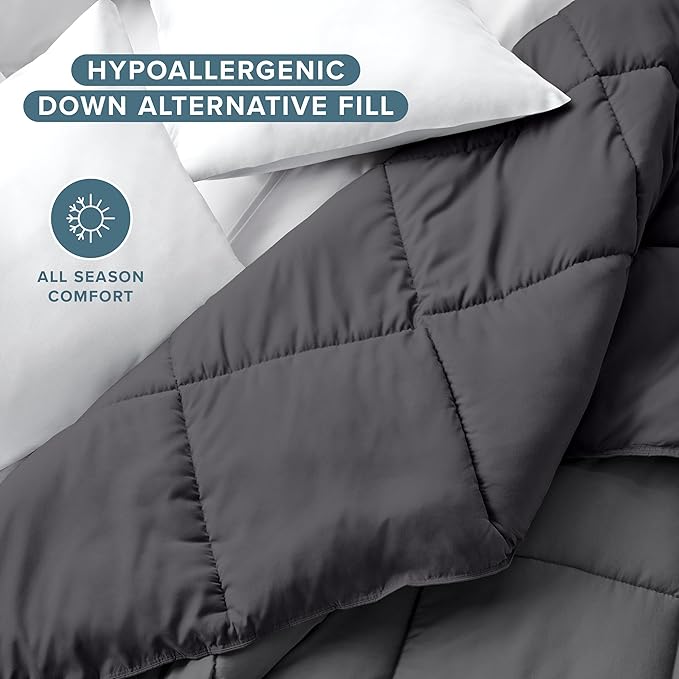 Bare Home California King Comforter - Reversible Colors - Goose Down Alternative - Ultra-Soft - Premium 1800 Series - All Season Warmth - Bedding Comforter (California King, Grey/Forged Iron Grey)
