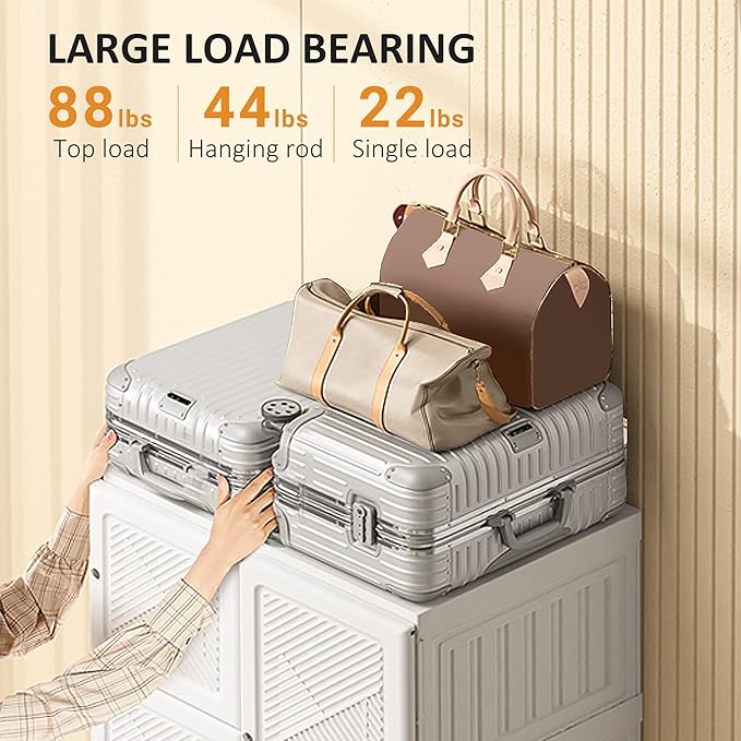 HOMCOM Portable Wardrobe Closet, Folding Clothes Storage Organizer with 6 Cube Compartments, Hanging Rod, 8 Magnet Doors, White