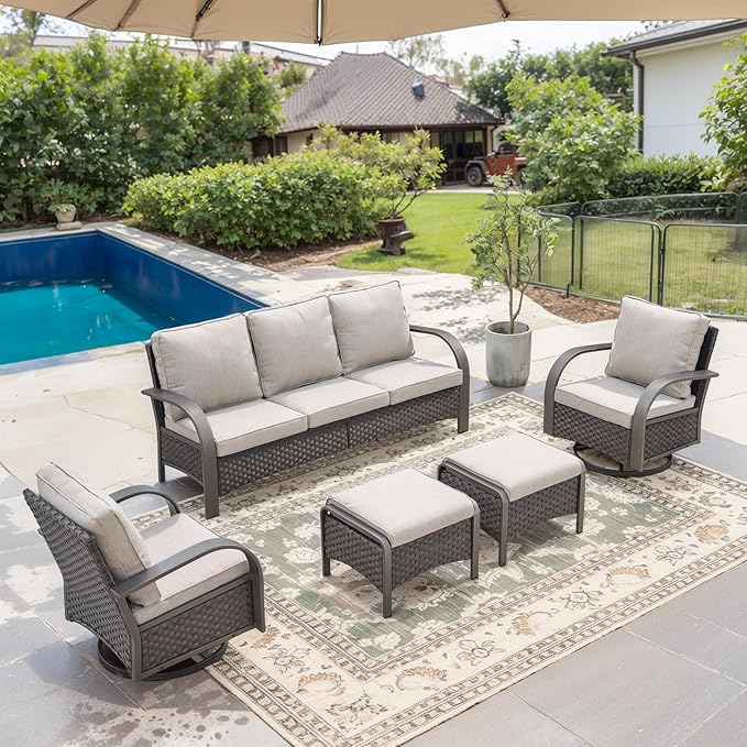 Outdoor Swivel Rocker Patio Chairs Set of 2, Heavy Duty Swivel Rocking Patio Chairs with Wide Metal Armrests, 2 Pieces Patio Furniture Wicker Glider Chairs Set with Removble Cushions for Porch Sunroom